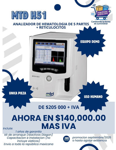 Analizador de Hematología 5 Partes + Reticulocitos MTD H51 (Equipo DEMO)