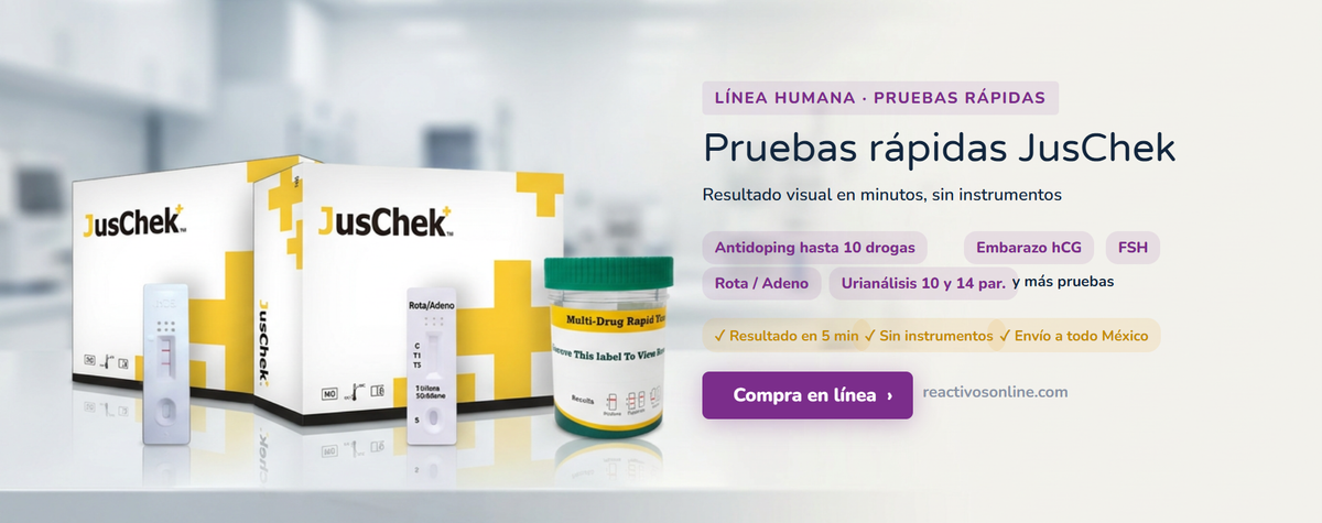 Pruebas rápidas JusChek Corpointer: antidoping, embarazo, Rota Adeno y urianálisis