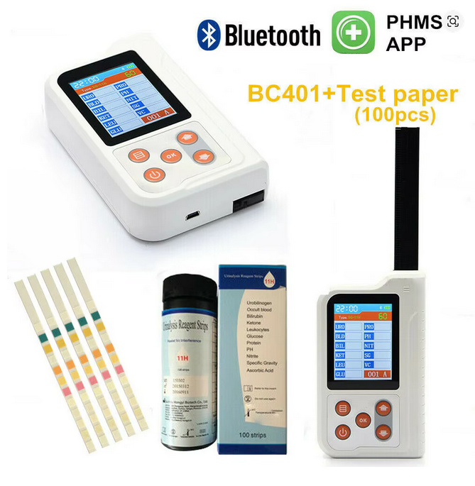 Analizador de Orina Digital Veterinario 11 Parámetros CONTEC BC-401 con 100 Tiras Reactivas BC401Vet