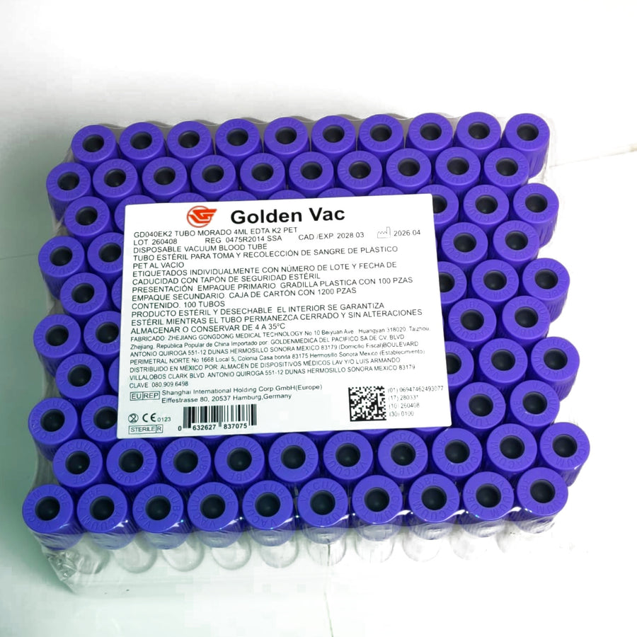Tubo de Extracción de Sangre Lila 4ml EDTA K2 c/100 GD040EK2