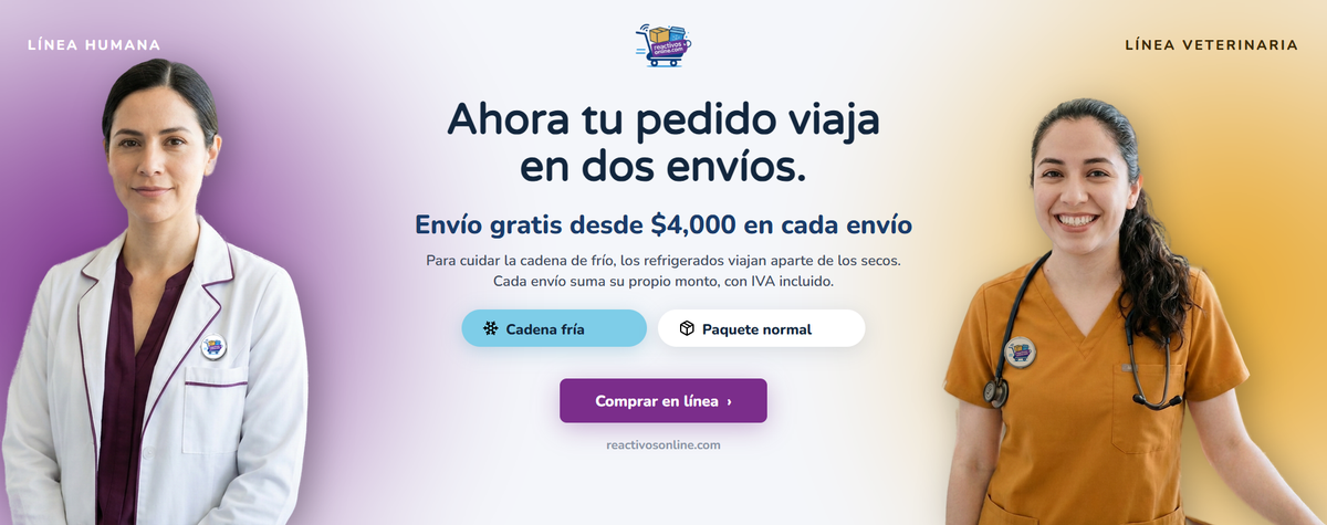 Nueva dinámica de envíos: cadena fría y paquete normal viajan por separado, con envío gratis desde $4,000 en cada envío. Línea humana y línea veterinaria